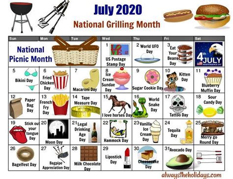 national grilling month calendar  filled  food drinks