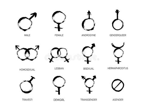 grunge gender icon set with different sexual symbols female male