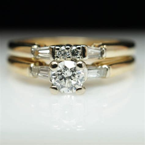 Yellow Gold Vintage Diamond Bridal Set Engagement Ring And Wedding Band
