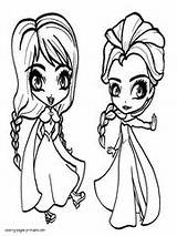 Coloring Pages Frozen Elsa Anna Printable Chibi Disney Princess Girls Little Print Choose Board sketch template