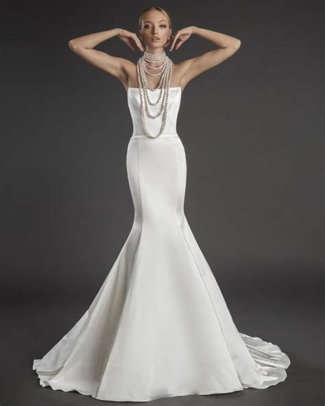 strapless straight neckline stretch satin mermaid wedding dress