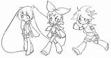 Miku Rin Chibi Len Lineart Vocaloid Hatsune Kagamine Anime Deviantart sketch template