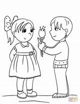 Boy Coloring Girl Flower Gives Pages Drawing Printable People Paper sketch template