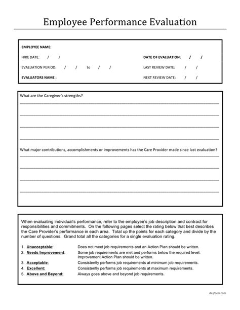 employee performance evaluation form  word   formats