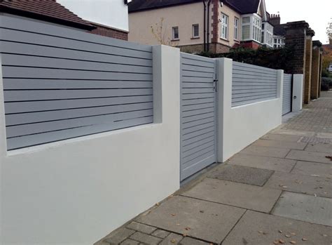 front boundary wall screen automated electronic gate installation grey