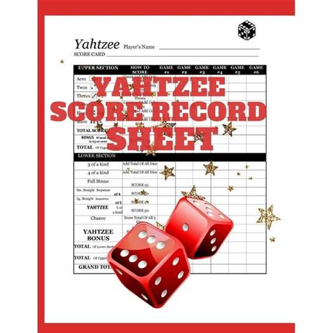 yahtzee score record sheet  red large score card pads log book keeper tracker  yahtzee