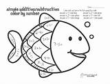 Color Number Subtraction Addition Simple Fish Add Worksheets Coloring sketch template