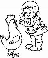 Coloring Pages Feeding Chicken Kids sketch template