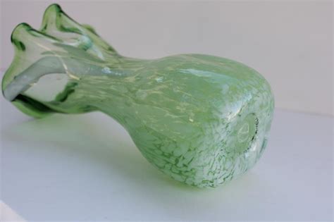 Vintage Murano Hand Blown Glass Vase Pale Jade Green W White
