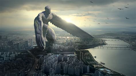 wallpaper giant angel city  art