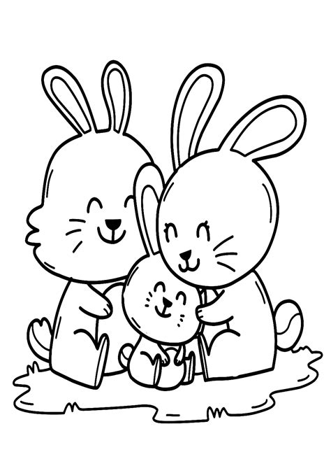 rabbit family hugging   coloring page  printable