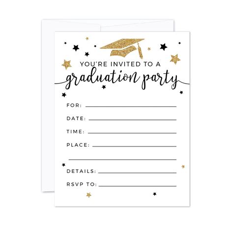 white  gold glittering graduation blank invitations  envelopes