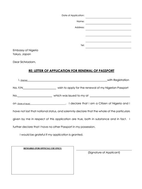 Embassy Of Nigeria Letter Of Application For Renewal Of Passport Fill