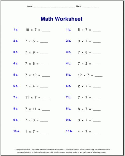 printable  grade math worksheets  answer key math