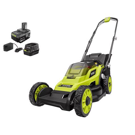 ryobi   lithium ion cordless   walk  push lawn mower kit   ah ba