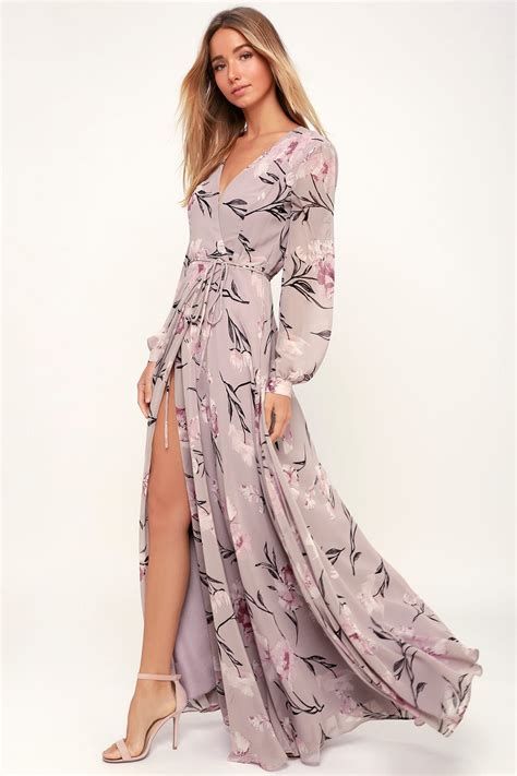 Loving You Dusty Purple Floral Print Long Sleeve Wrap Maxi Dress Maxi