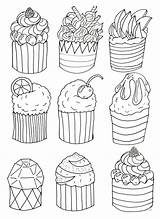 Coloring Pages Cupcakes Drawing Cakes Cup Simple Cake Adults Print Food Printable sketch template