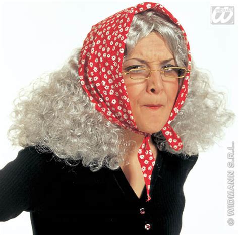 grey granny wig with headscarf old lady nan witch halloween fancy dress