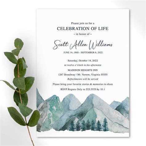 celebration  life printable template   outdoor mountain theme