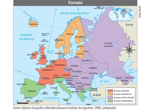 mapas continente europeu dividido em regioes