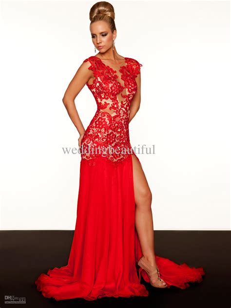 Captivating Stylish Sexy 2015 Red Lace Evening Dresses