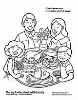 Coloring Family Dinner Pages Kids Color Drawing Easter Thanksgiving Meal Sheets Christmas Eating Printable Restaurant Sharing Clip Play sketch template