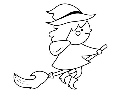 cute witch  broom coloring page digi stamp fantasy printable etsy