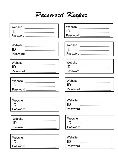 password templates  spreadsheets smartsheet  printable