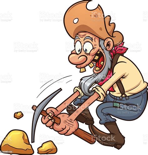 Animation Of A Gold Miner Excited While Using Pickaxe