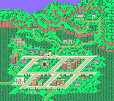 onett town map poster earthbound snes printed  silk map