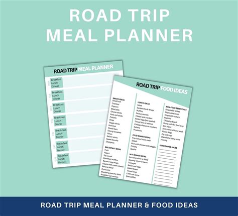 printable road trip food list ideas meal planner etsy