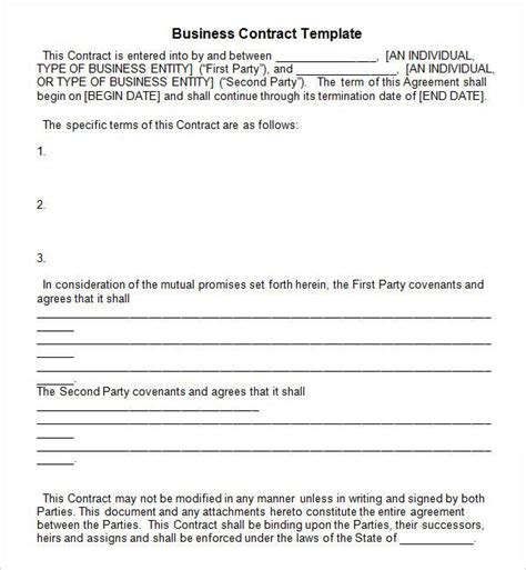 business contract template   blank terms  agreements space
