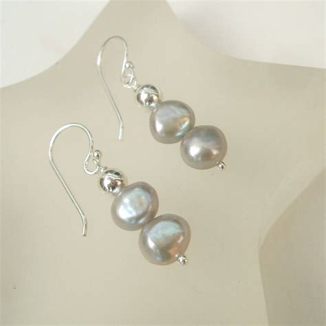 grey freshwater pearl earrings sterling silver grey pearl drop earrings