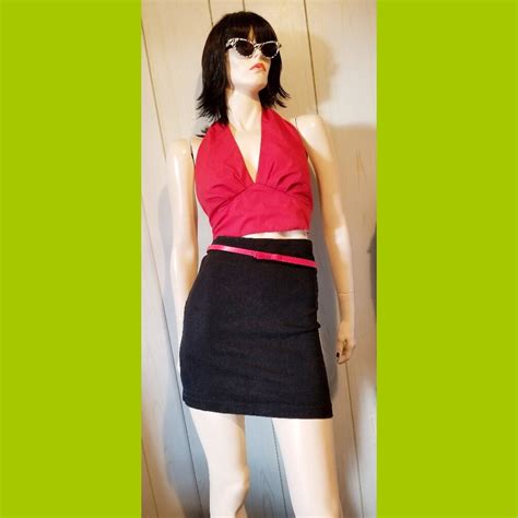 vintage 80s cherokee black stretch denim mini skirt size s xs