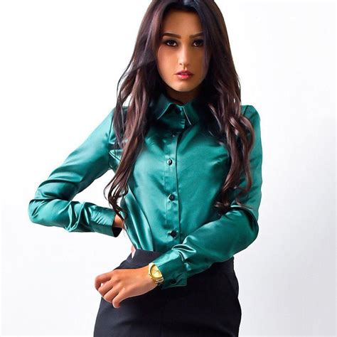 2019 simin women silk satin blouse button lapel long sleeve shirts ladies office work elegant