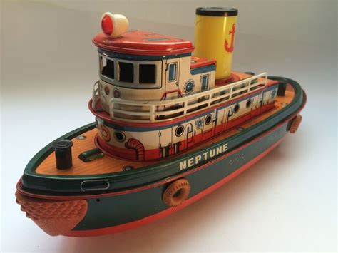 vintage tin toy neptune tug boat modern toys japan  catawiki