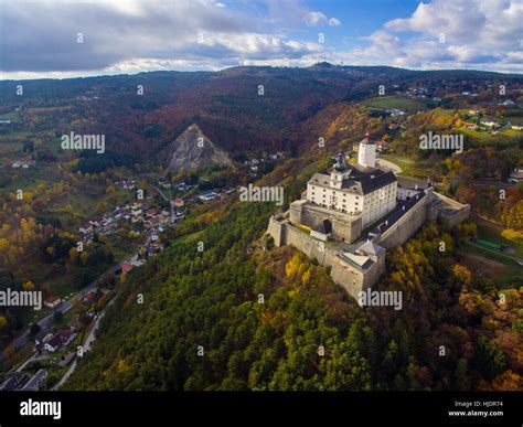 aerial view  forchtenstein castle  burgenland austria stock photo