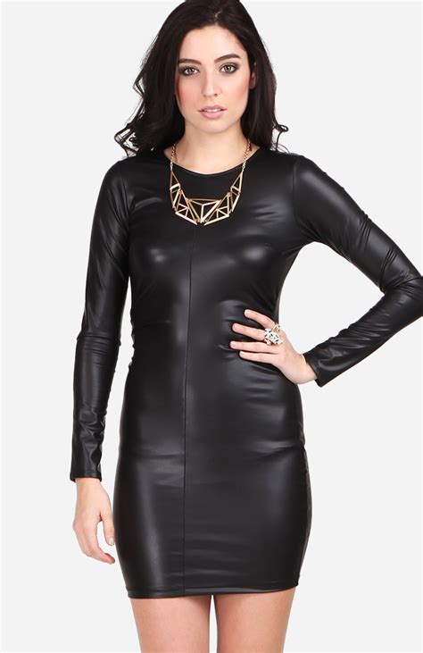 Ruched Faux Leather Mini Dress In Black Dailylook