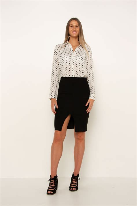 New White Polka Dot Shirt Suede Pencil Skirt Clothing For Tall Women