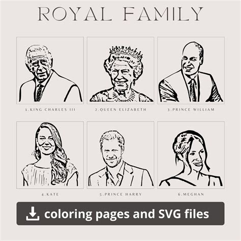 queen elizabeth  royal family coloring pages  svg files etsy