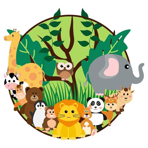 vector cute jungle animals  cartoon style wild animal zoo designs