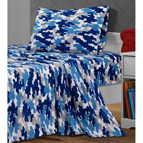 zone camo teen cotton blend jersey sheet set twintwin xl blue camo  piece walmart