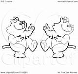 Dancing Cats Clipart Coloring Cartoon Outlined Vector Thoman Cory Royalty sketch template