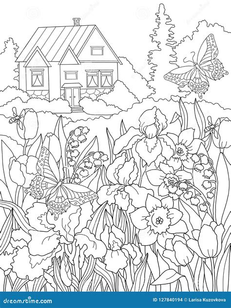 garden flowers colouring digital pages art collectibles drawing