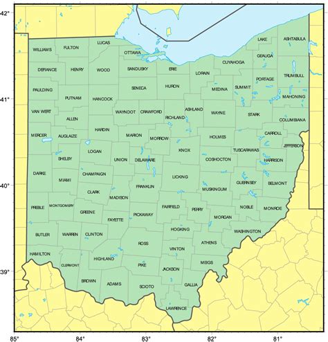 counties map  ohio mapsofnet