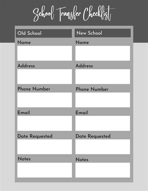 school transfer checklist  printable moving checklist planner