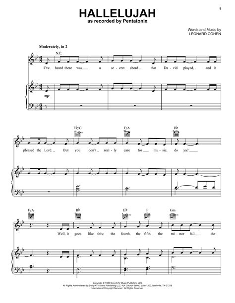 hallelujah sheet music by pentatonix piano vocal and guitar right hand