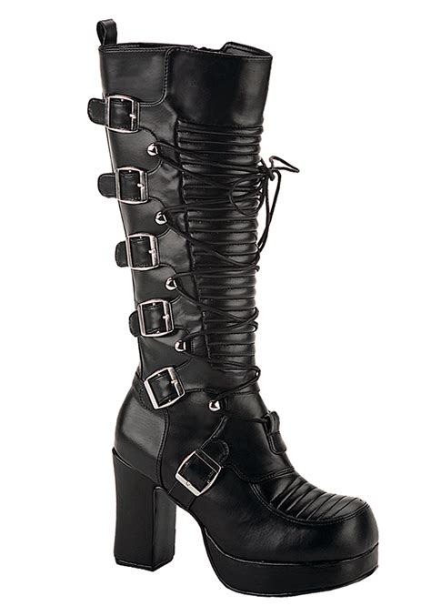 womens gothic black buckle boots