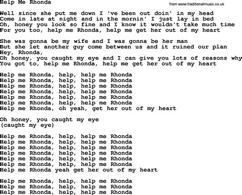 Help Me Rhonda By The Byrds Lyrics With Pdf