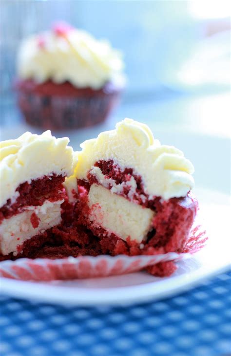 red velvet cupcakes filled with white chocolate cheesecake